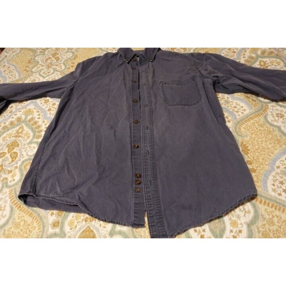 Mens Long Sleeve Cotton Twill Button Down Shirt Gray Navy Workwear Casual Pocket